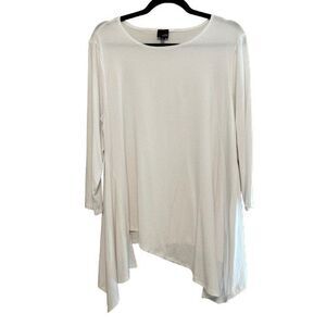 Lisa Bayne Asymmetric Stretch Jersey Tunic Top Womens Large White Lagenlook